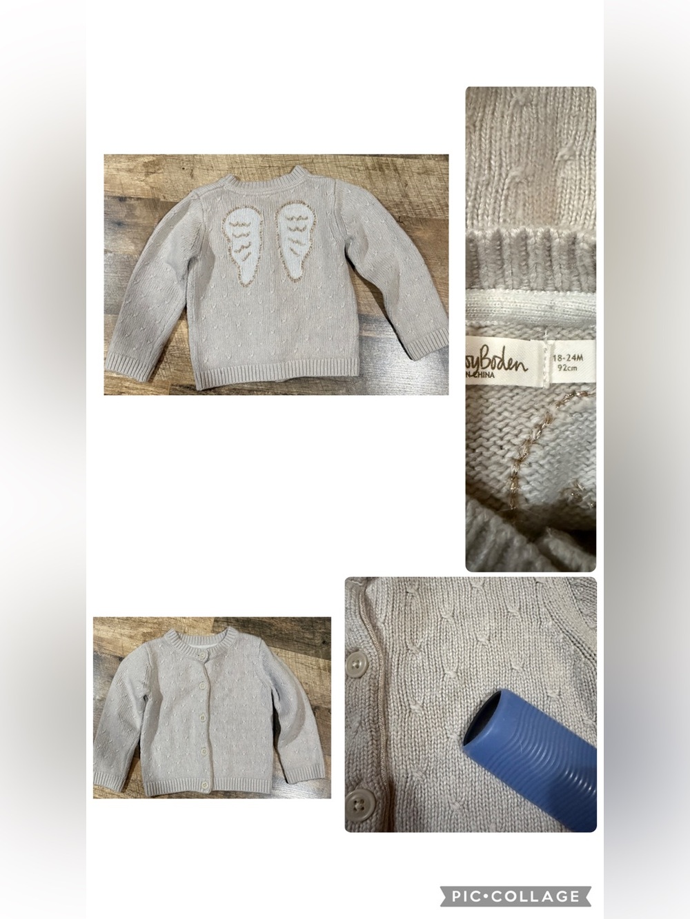 Baby Boden Gray Knit Sweater with Angel Wing Motif